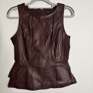 White House Black Market Leather Peplum Bodice Sleeveless Top Size 0 NEW!!!